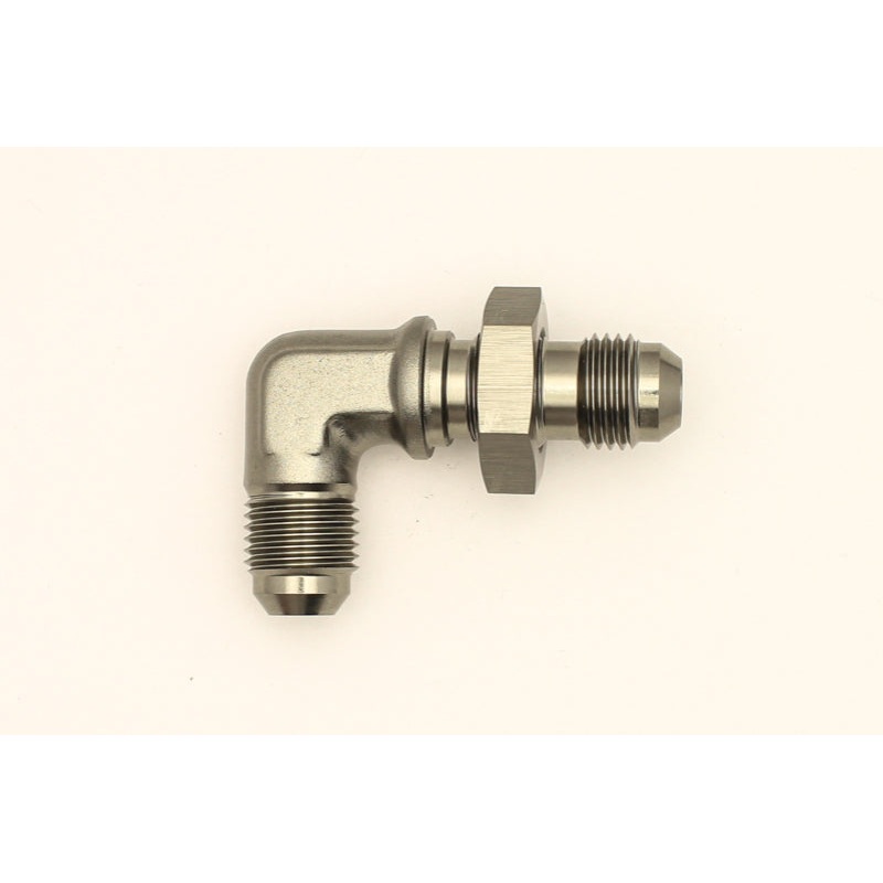 DeatschWerks 6AN Male Flare To 6AN Male Flare Bulkhead Adapter 90-Degree Incl. Nut (6-02-0710)
