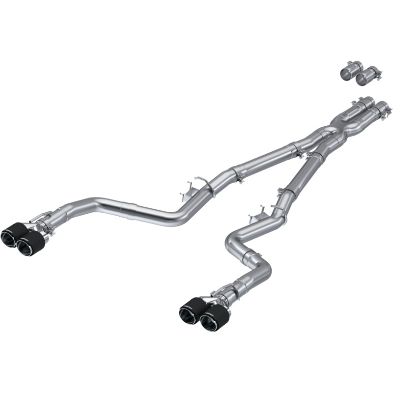 MBRP 3-Inch Race Profile Quad Exit Cat-Back Exhaust w/ Carbon Fiber Tips | 2015 – 2023 Dodge Challenger HEMI (S71143CF)